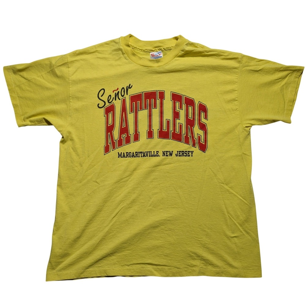 VTG 90s Senor Rattlers Margaritaville NJ Men XL Single Stitch Yellow T-Shirt USA
